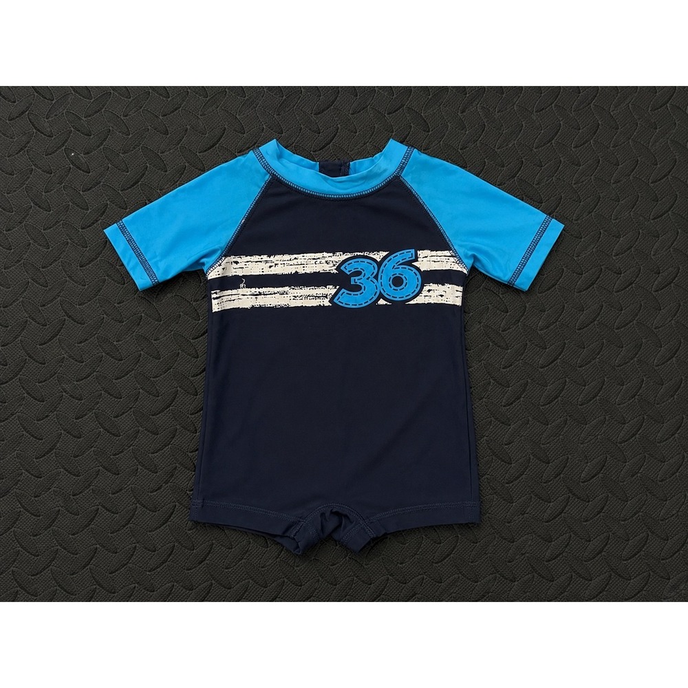 Blue Colorblock Short Sleeve One Piece Swimsuit Graphic 36 Rash Guard Kids